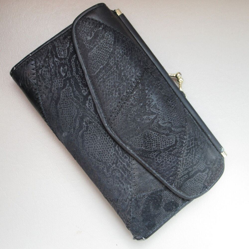 American Panache Wallet Women S Black Patchwork Croc Bifold Clutch ID Cards Coin